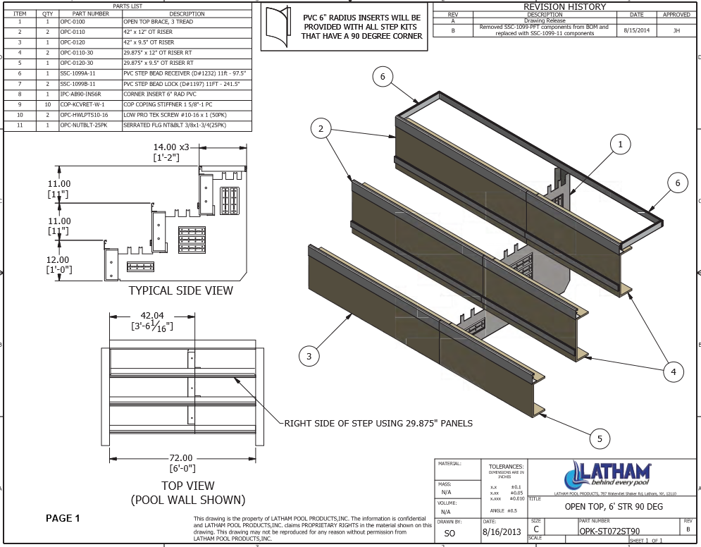 6' Straight Step Polymer 3-Tread 90 Deg. 6" Radius